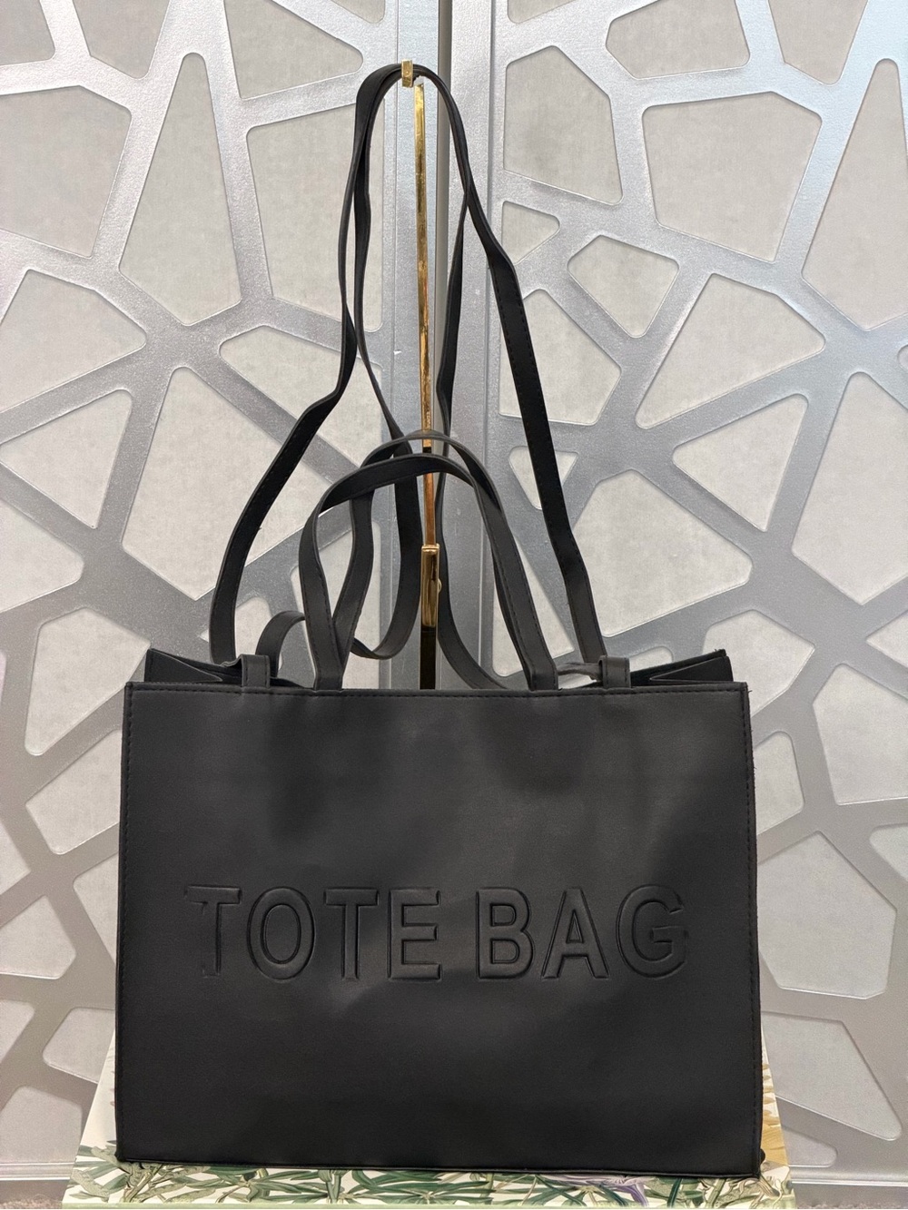 New Arrivals! Black Tote Bag with Embossed 'TOTE BAG' - Women Bags